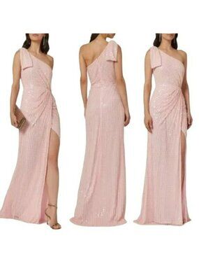 Mac Duggal Pearl Beaded Sequins Pink One Shoulder Formal Long Maxi Dress NWT